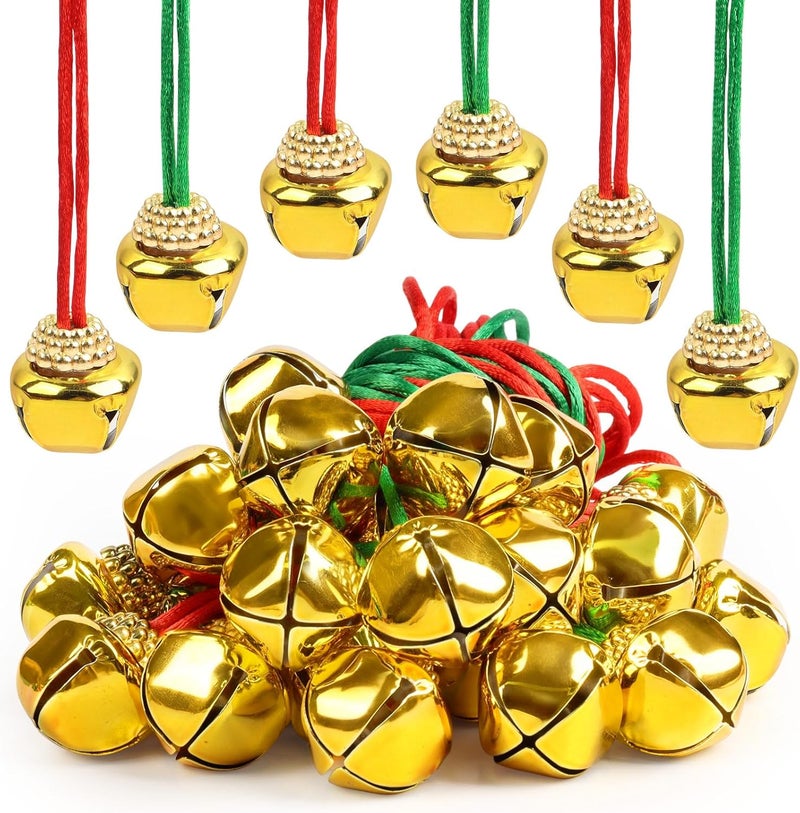 LIGHOON 24 PCS Christmas Jingle Bell, Necklace Bells with Rope for Christmas Holiday Party Decoration Supplies (Gold) - Image 1